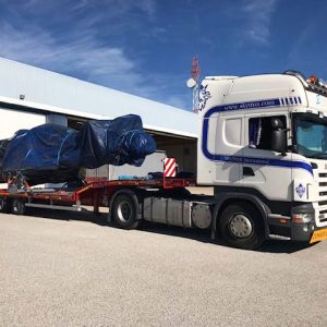 Helicopter on truck trailer