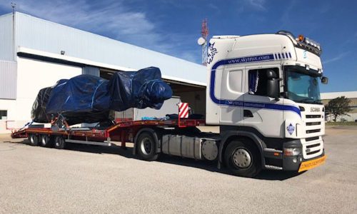 Helicopter on truck trailer