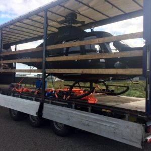 Helicopter on lorry trailer
