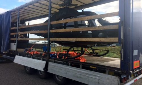 Helicopter on lorry trailer
