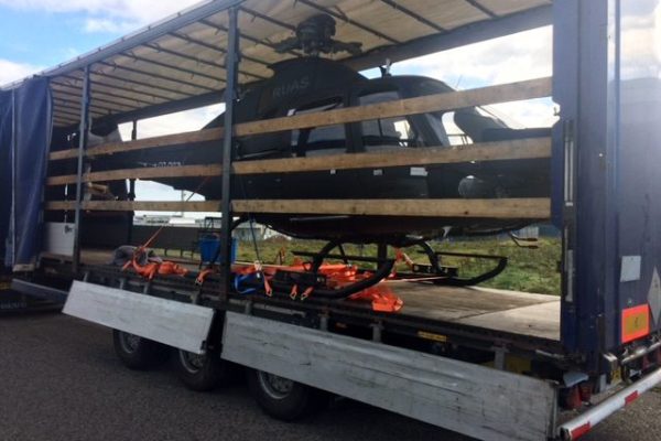 Helicopter on lorry trailer