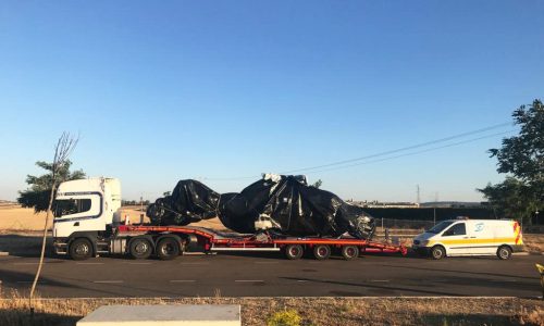 Skytrux transporting helicopter on lorry trailer